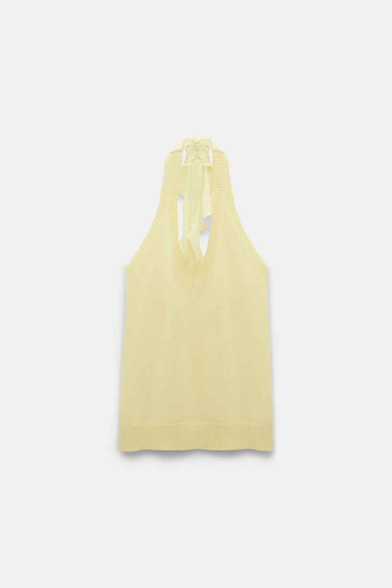 Dorothee Schumacher Knit Halter Top With Silk Tie In Yellow