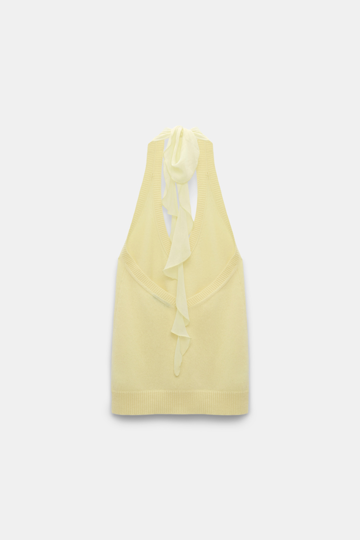 Dorothee Schumacher Knit halter top with silk tie lemon