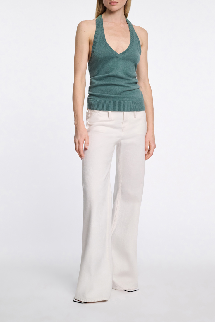 Dorothee Schumacher Knit halter top with silk tie eucalyptus