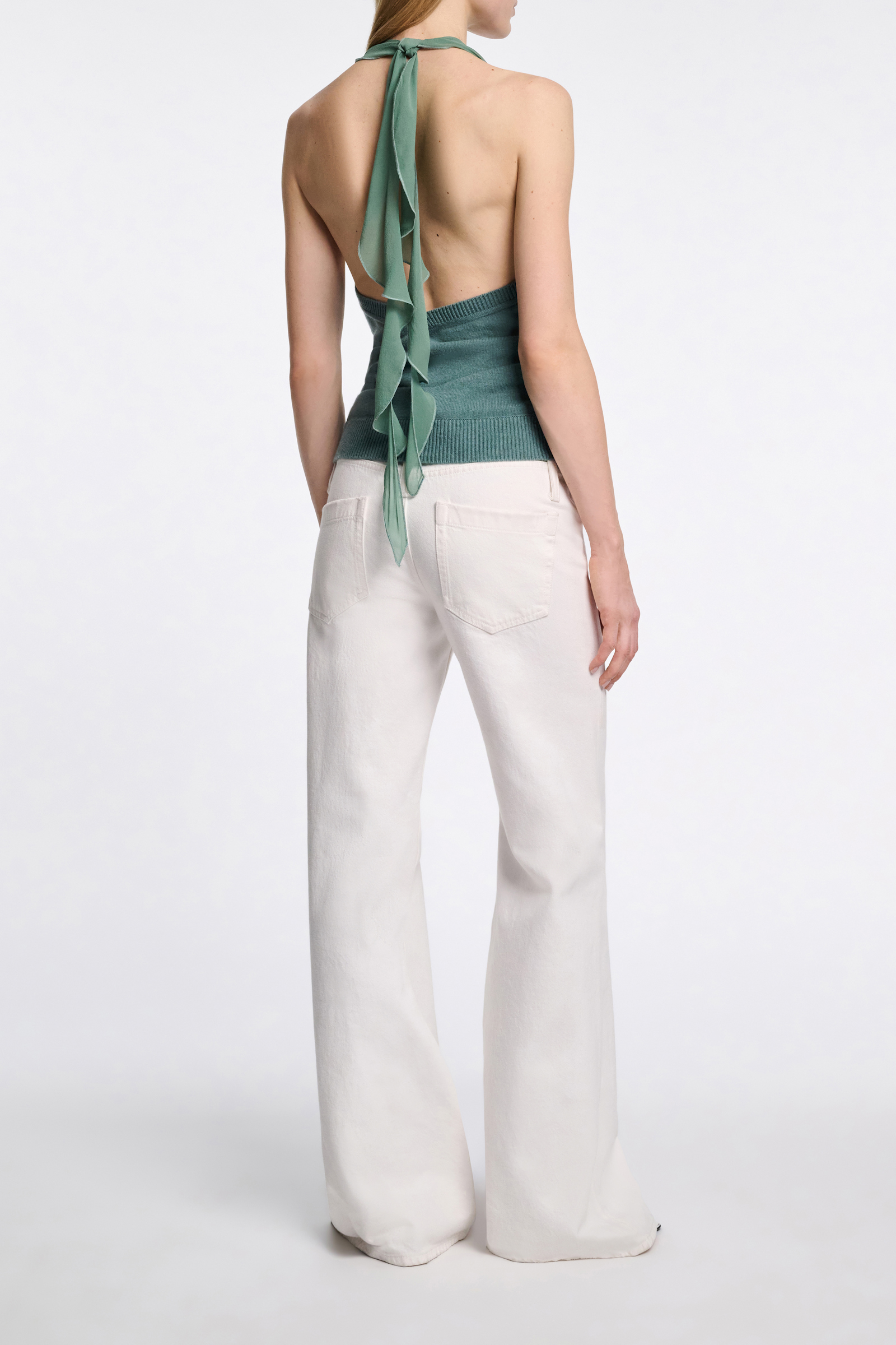 Dorothee Schumacher Knit halter top with silk tie eucalyptus