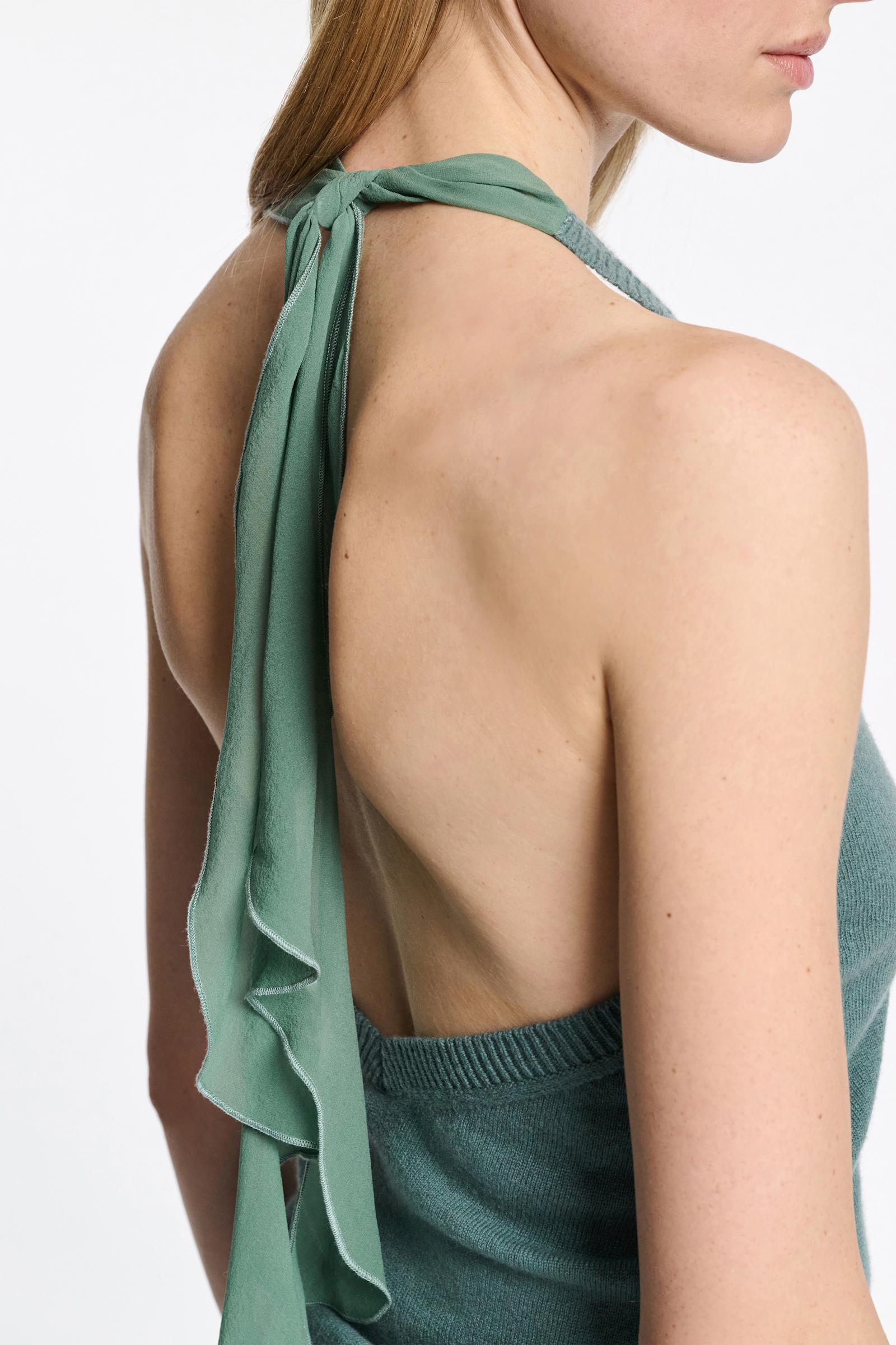 Dorothee Schumacher Knit halter top with silk tie eucalyptus