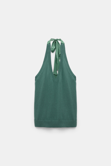 Dorothee Schumacher Knit halter top with silk tie eucalyptus