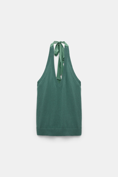 Dorothee Schumacher Knit halter top with silk tie eucalyptus