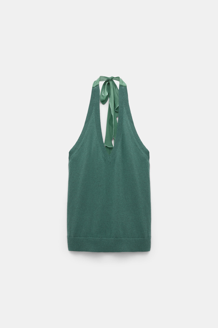 Dorothee Schumacher Knit halter top with silk tie eucalyptus