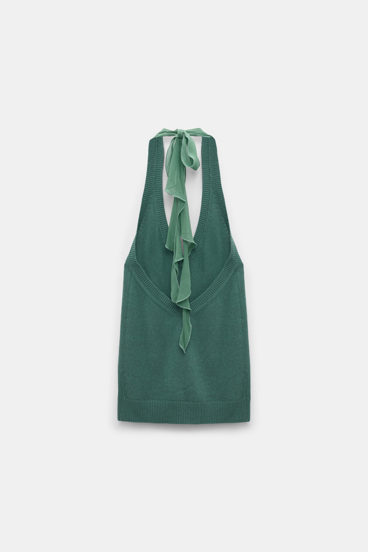 Dorothee Schumacher Knit halter top with silk tie eucalyptus