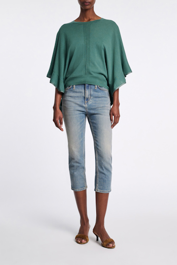 Dorothee Schumacher Knit top with draped flounce sleeves jade