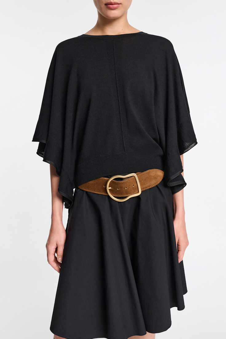 Dorothee Schumacher Knit top with draped flounce sleeves pure black