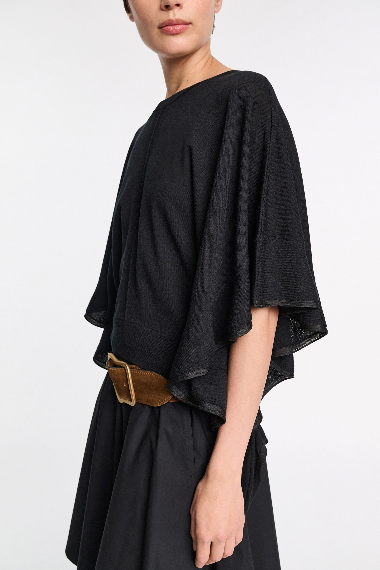 Dorothee Schumacher Knit top with draped flounce sleeves pure black