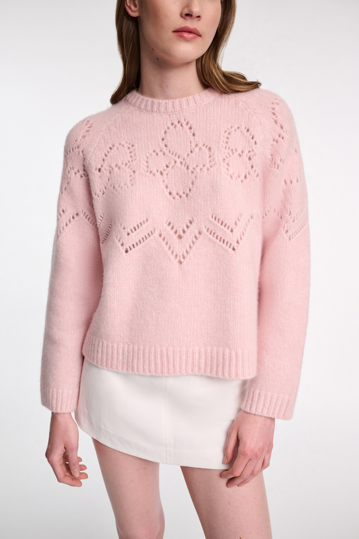 Dorothee Schumacher Cropped pullover with D-rose pointelle touch of rose