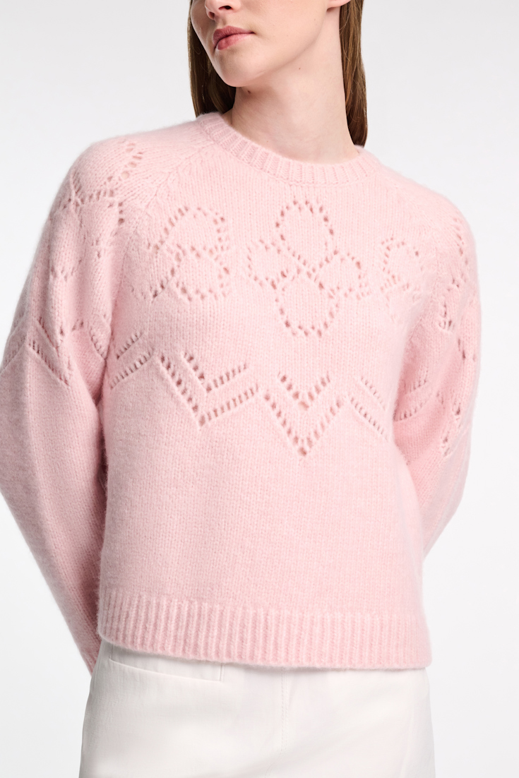 Dorothee Schumacher Cropped pullover with D-rose pointelle touch of rose