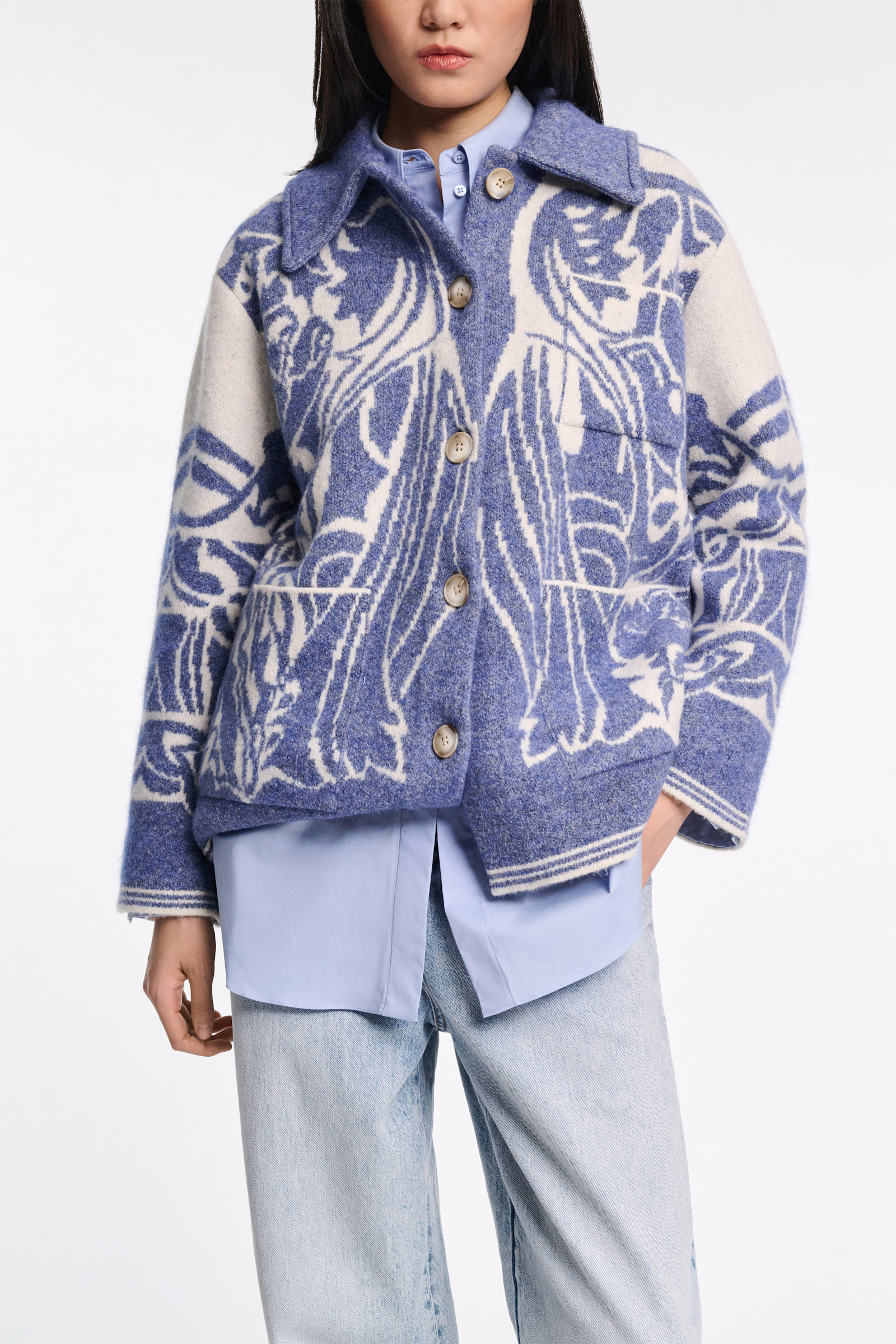 Dorothee Schumacher Jacke mit floralem Allover-Jacquard denim white