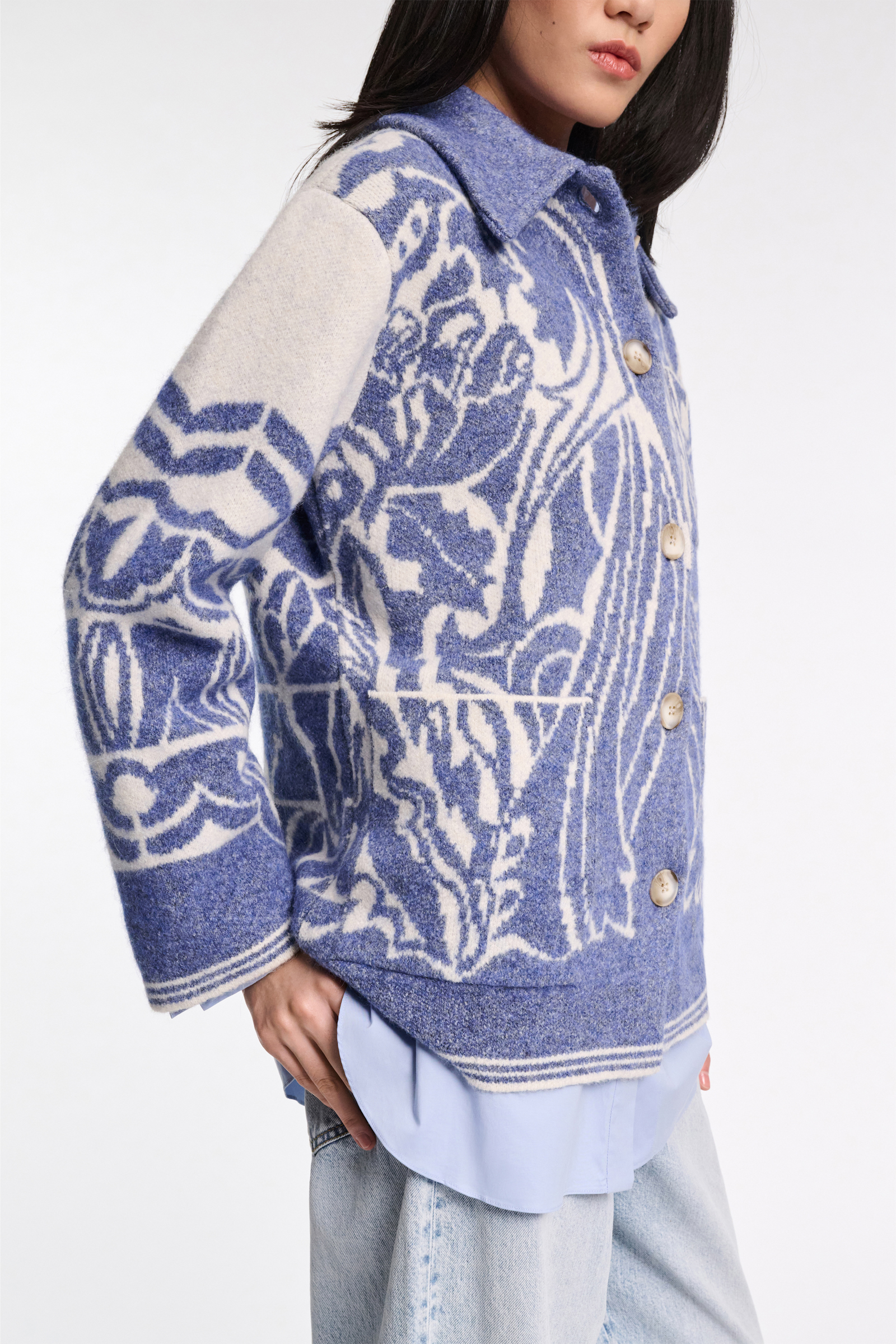 Dorothee Schumacher Jacke mit floralem Allover-Jacquard denim white