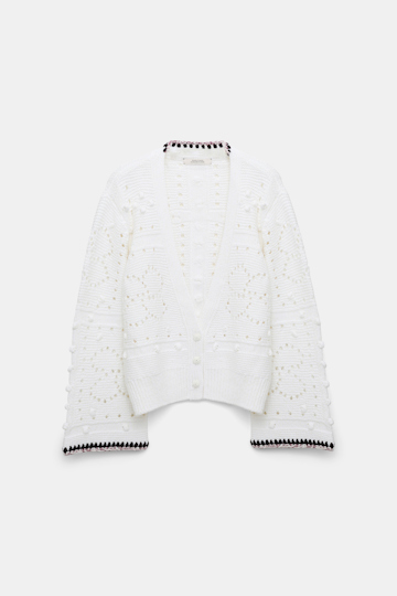 Dorothee Schumacher V-neck cardigan with crochet trim pure white