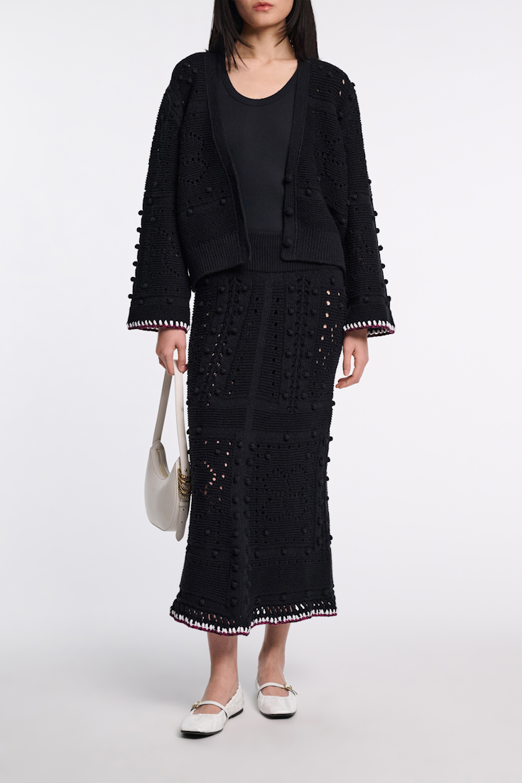 Dorothee Schumacher V-neck cardigan with crochet trim pure black