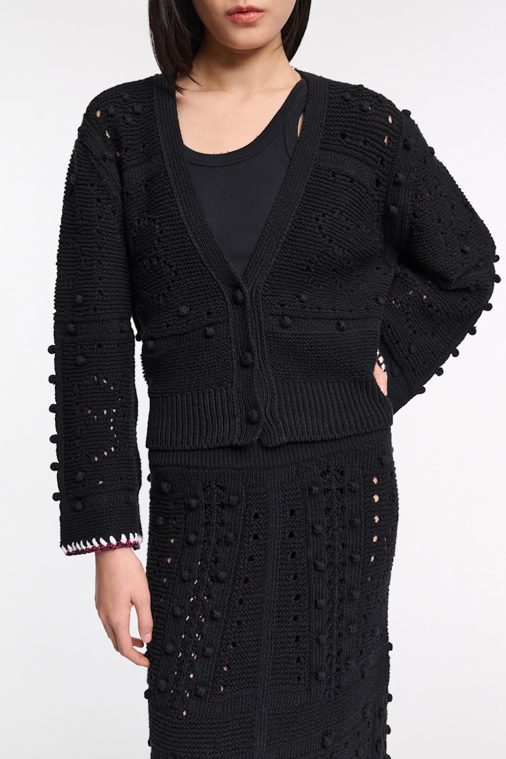 Dorothee Schumacher V-neck cardigan with crochet trim pure black