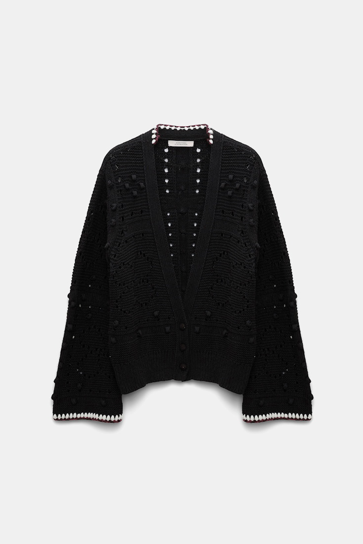 Dorothee Schumacher V-neck cardigan with crochet trim pure black