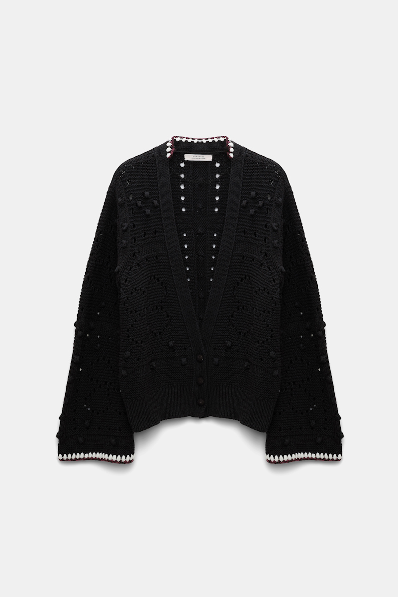Dorothee Schumacher V-neck Cardigan With Crochet Trim In Black