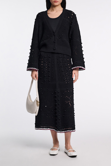 Dorothee Schumacher V-neck cardigan with crochet trim pure black