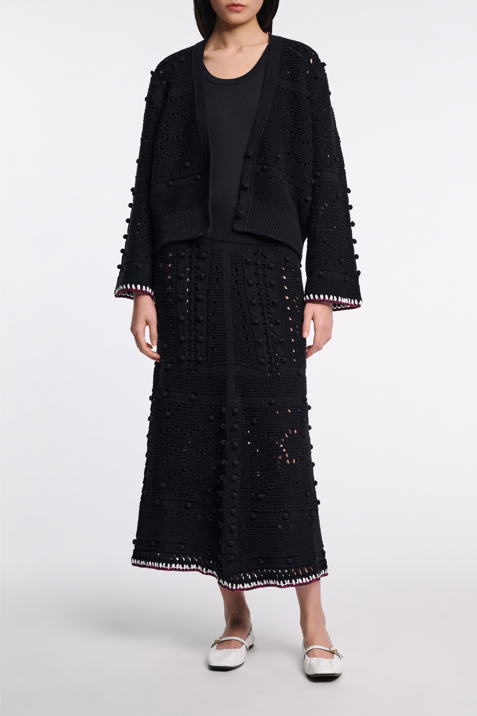 Dorothee Schumacher V-neck cardigan with crochet trim pure black