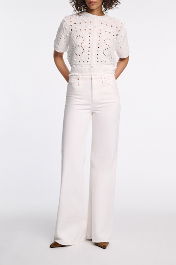 Dorothee Schumacher Textured knit top with D-rose pointelle pure white