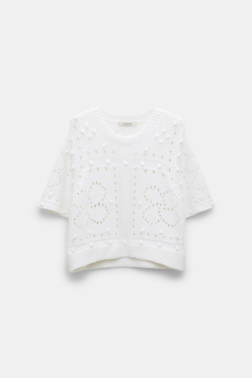 Dorothee Schumacher Textured knit top with D-rose pointelle pure white