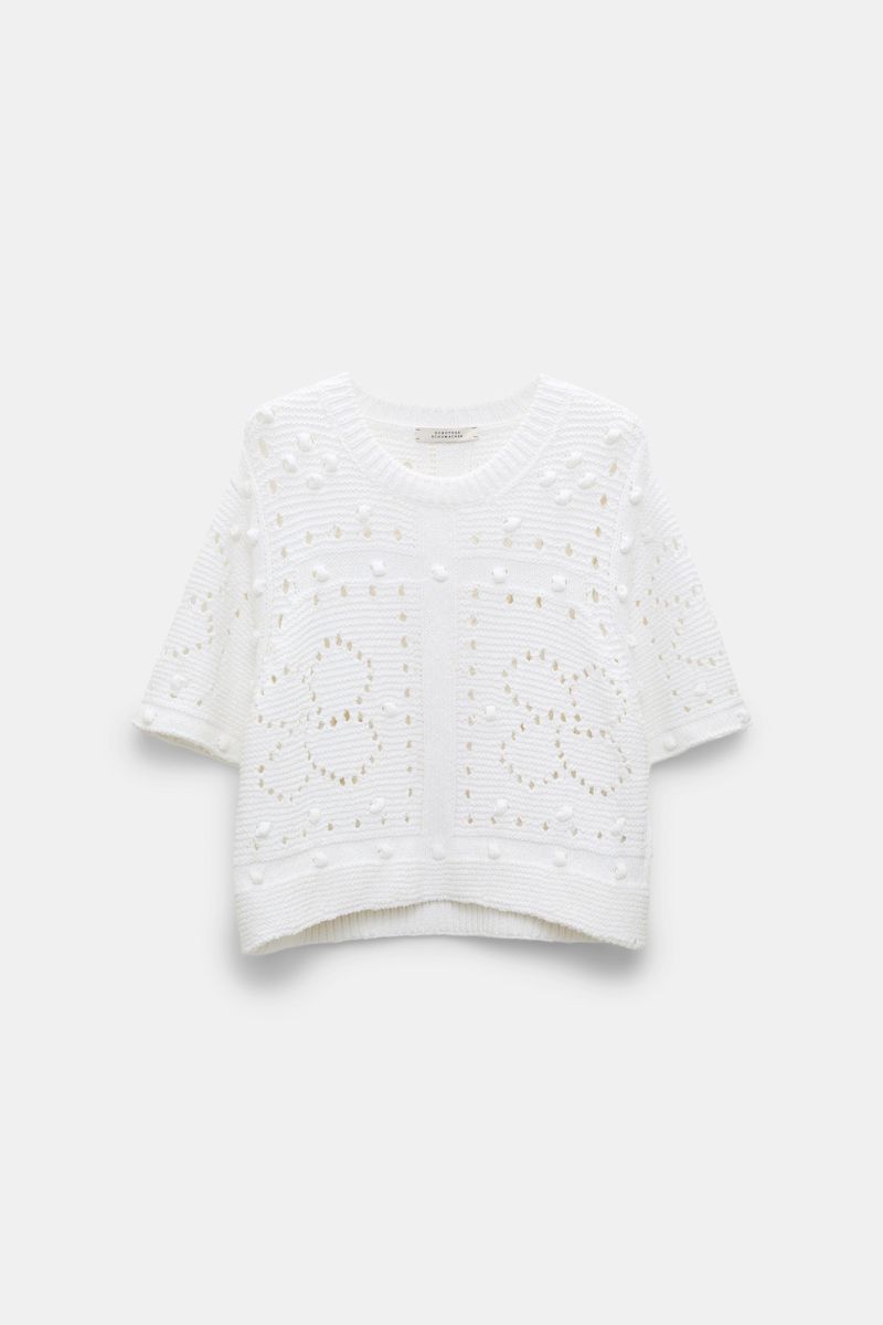 Dorothee Schumacher Textured Knit Top With D-rose Pointelle In White