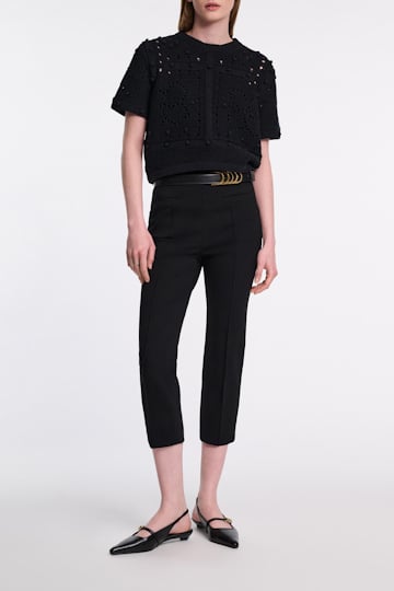 Dorothee Schumacher Textured knit top with D-rose pointelle pure black
