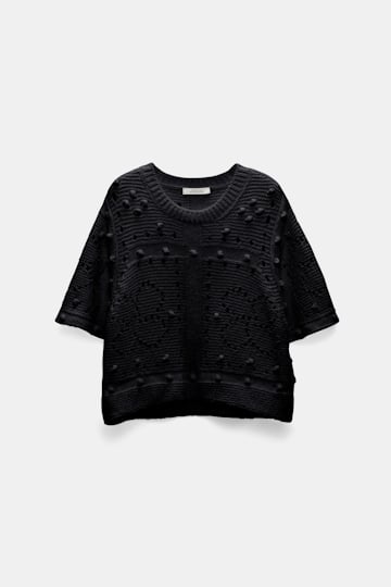 Dorothee Schumacher Textured knit top with D-rose pointelle pure black