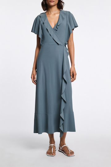 Dorothee Schumacher Wrap dress with ruffles dark jade