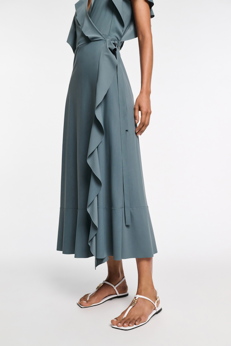 Dorothee Schumacher Wrap dress with ruffles dark jade