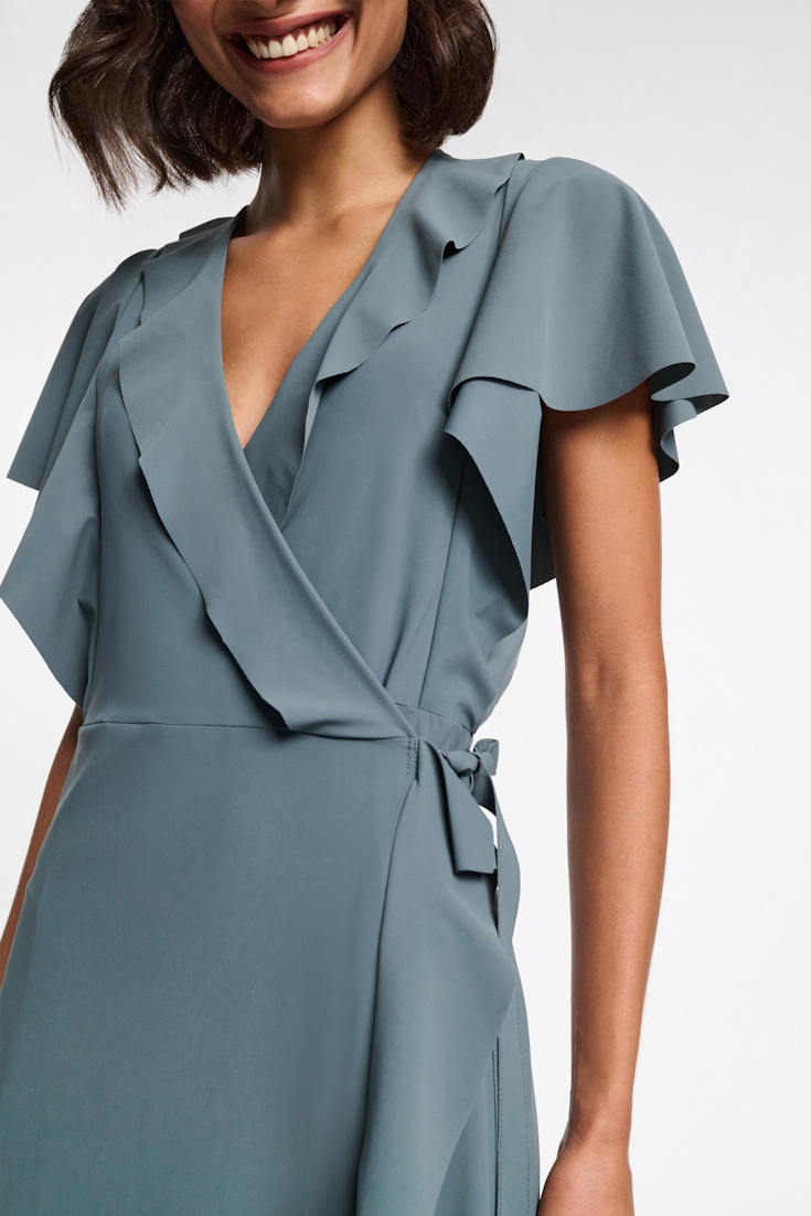 Dorothee Schumacher Wrap dress with ruffles dark jade