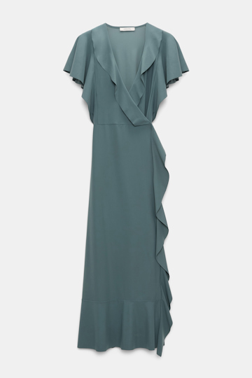 Dorothee Schumacher Wrap dress with ruffles dark jade