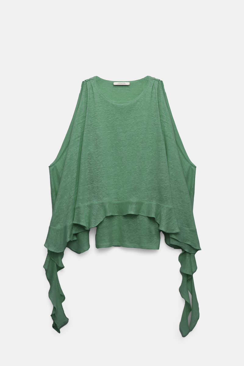 Shop Dorothee Schumacher Hemp Tank Top With Ruffles In Green