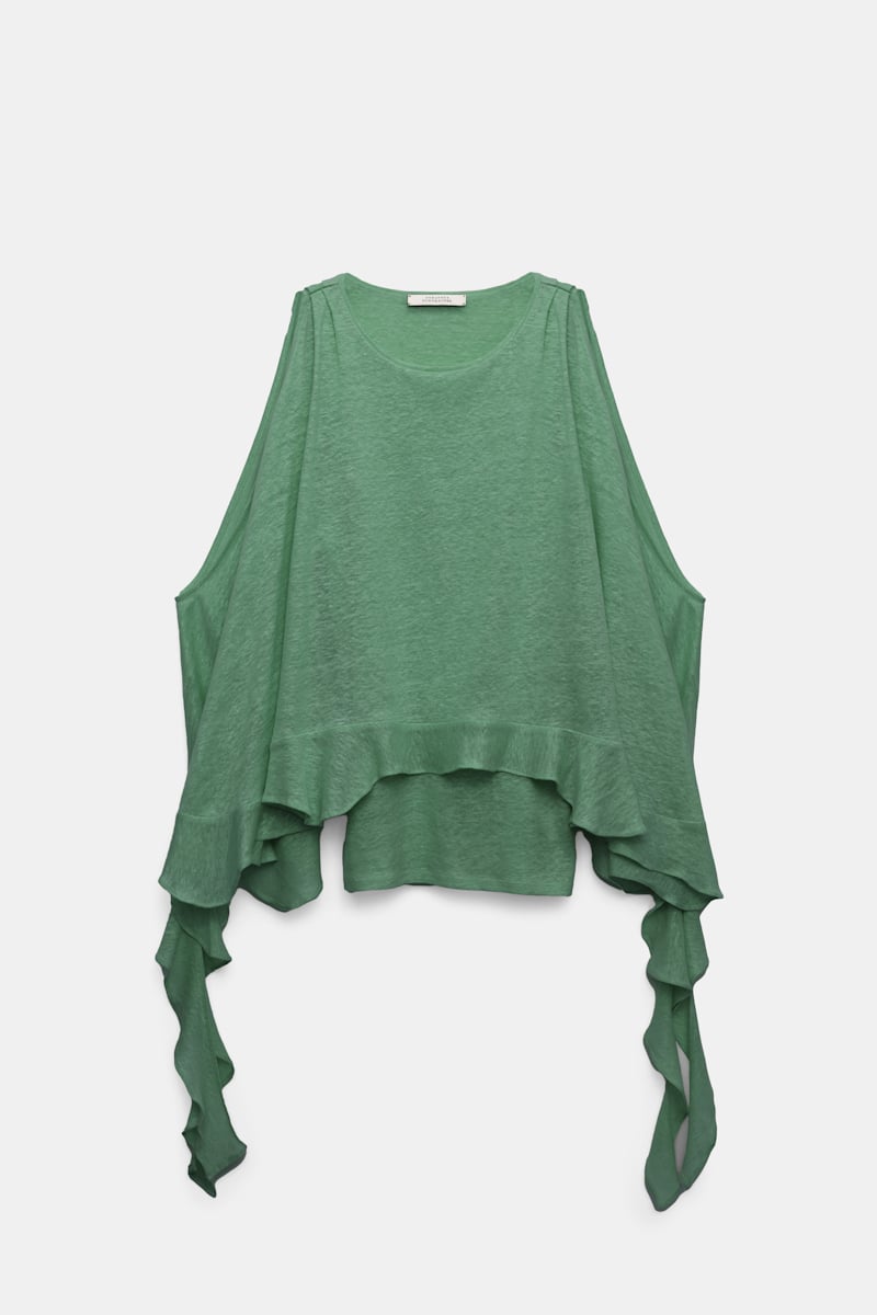 Shop Dorothee Schumacher Hemp Tank Top With Ruffles In Green