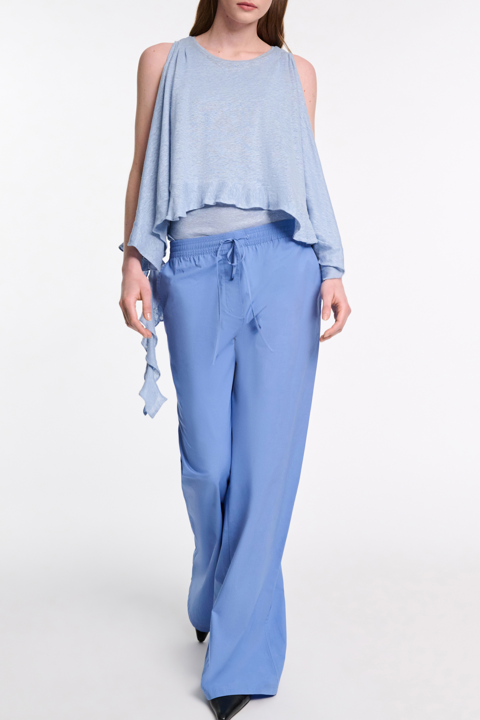 Dorothee Schumacher Hemp tank top with ruffles powder blue II