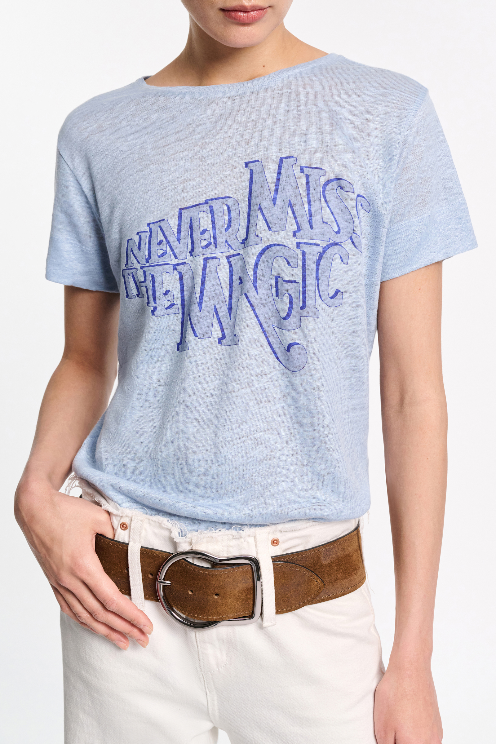 Dorothee Schumacher T-Shirt mit NEVER MISS THE MAGIC Print magic cornflower
