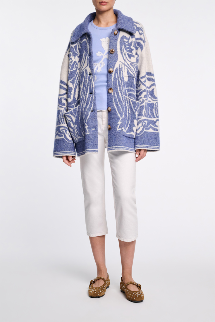 Dorothee Schumacher Ripptop mit Blumenstickerei soft cornflower