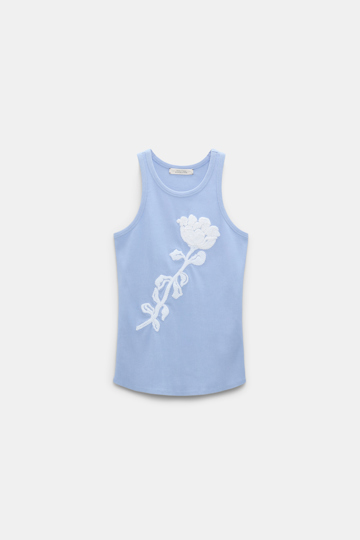 Dorothee Schumacher Ripptop mit Blumenstickerei soft cornflower