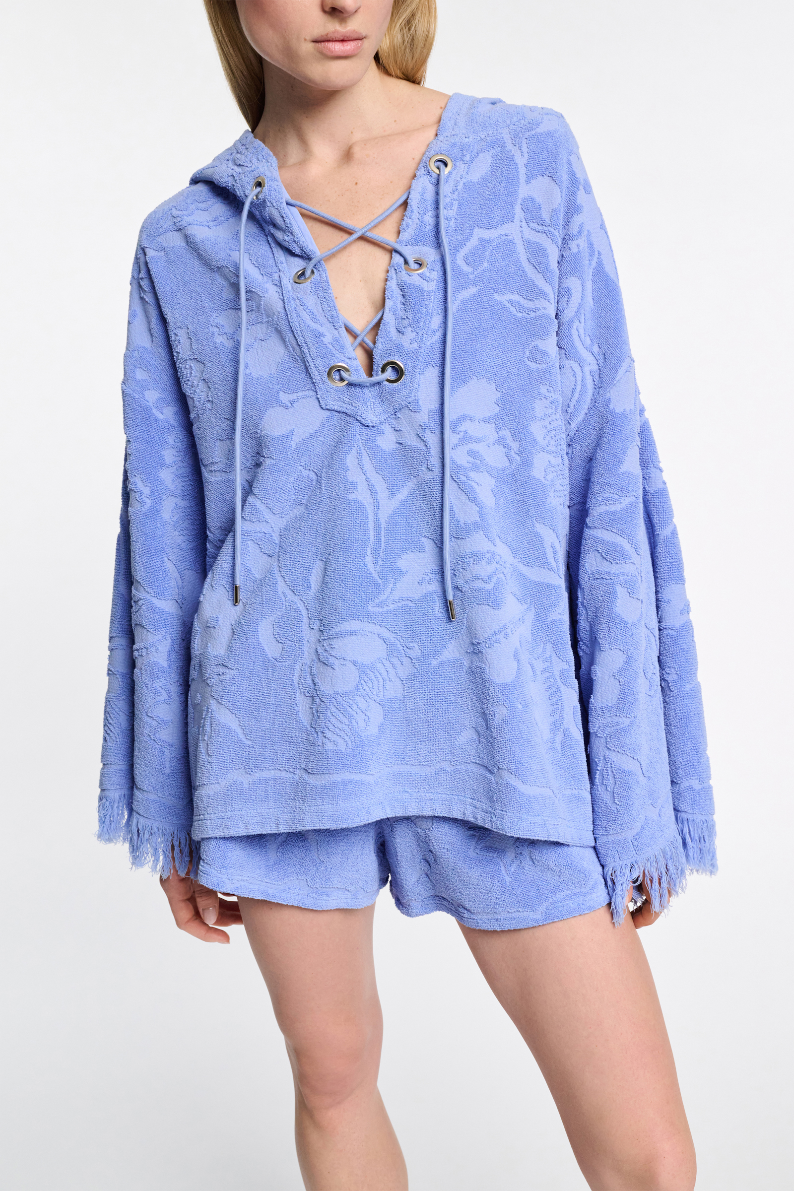 Dorothee Schumacher Terry floral jacquard hoodie light cornflower