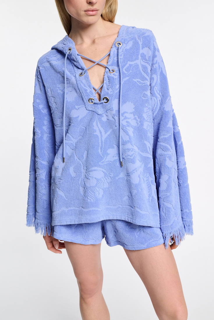 Dorothee Schumacher Terry floral jacquard hoodie light cornflower