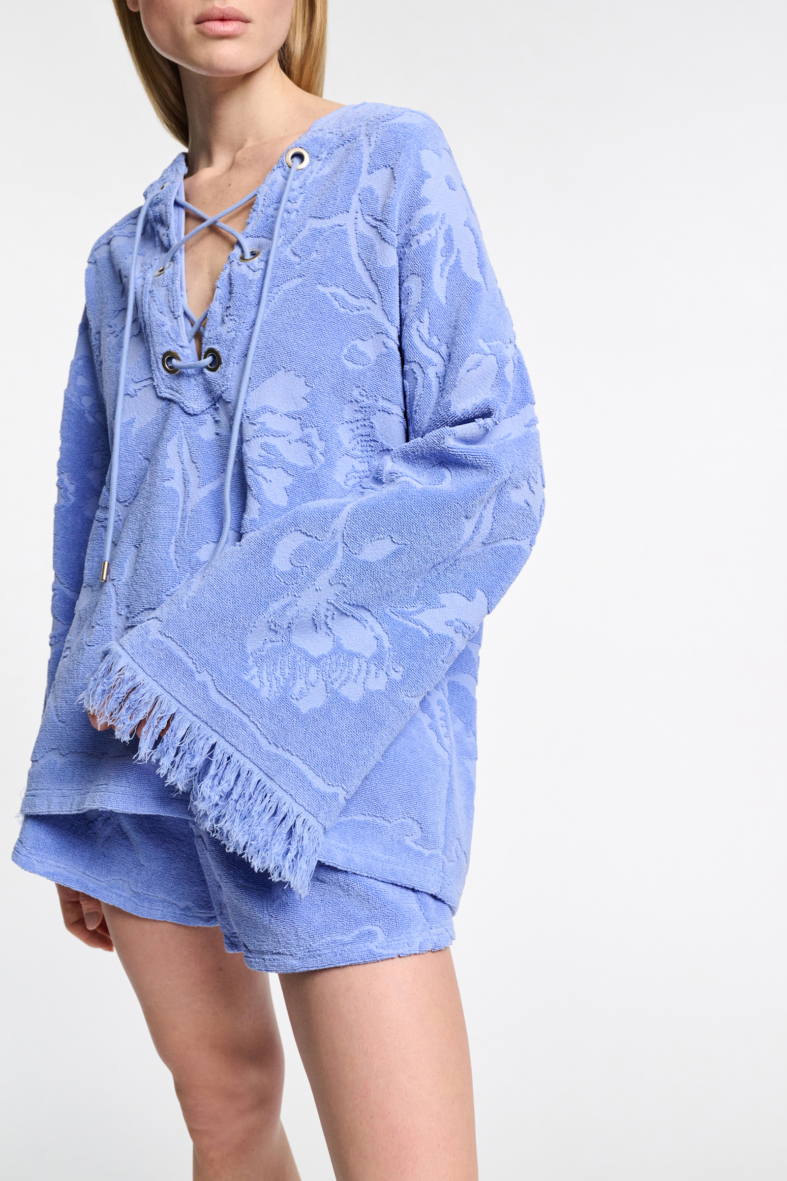 Dorothee Schumacher Terry floral jacquard hoodie light cornflower