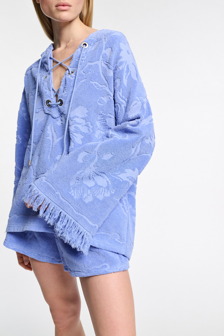 Dorothee Schumacher Terry floral jacquard hoodie light cornflower