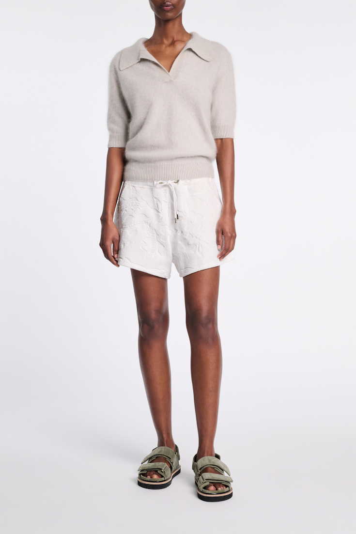 Dorothee Schumacher Terry floral jacquard drawstring shorts camellia white