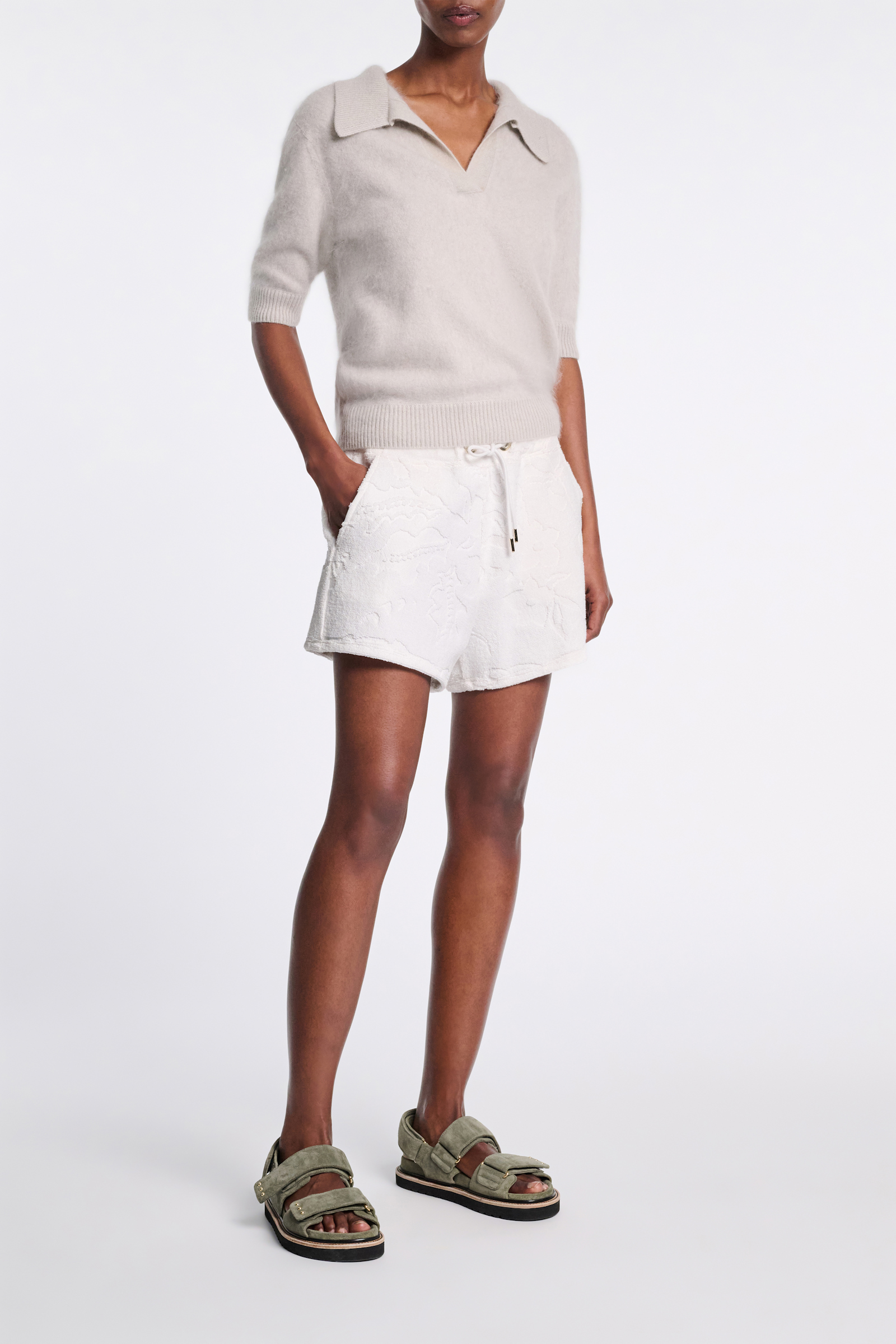 Dorothee Schumacher Terry floral jacquard drawstring shorts camellia white