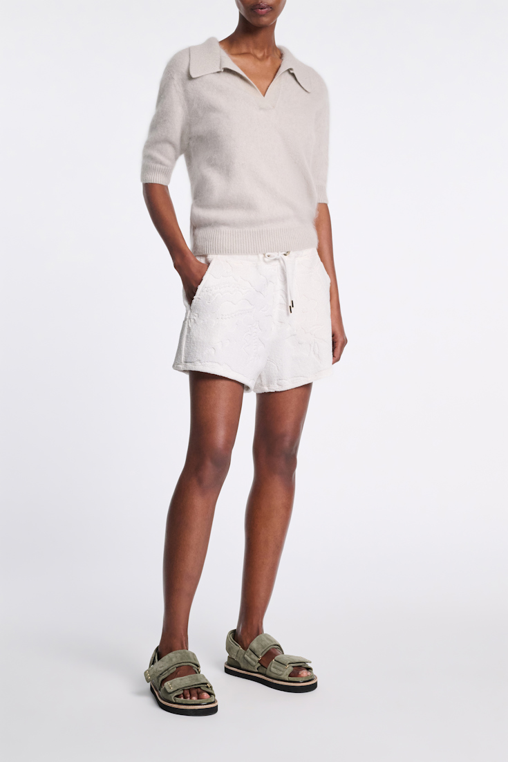 Dorothee Schumacher Terry floral jacquard drawstring shorts camellia white