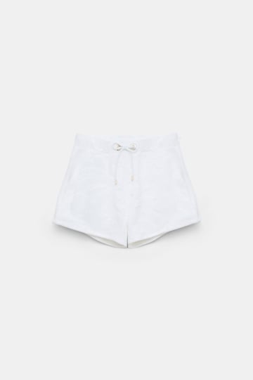 COSY TOWELLING shorts Dorothee Schumacher Terry floral jacquard drawstring shorts camellia white