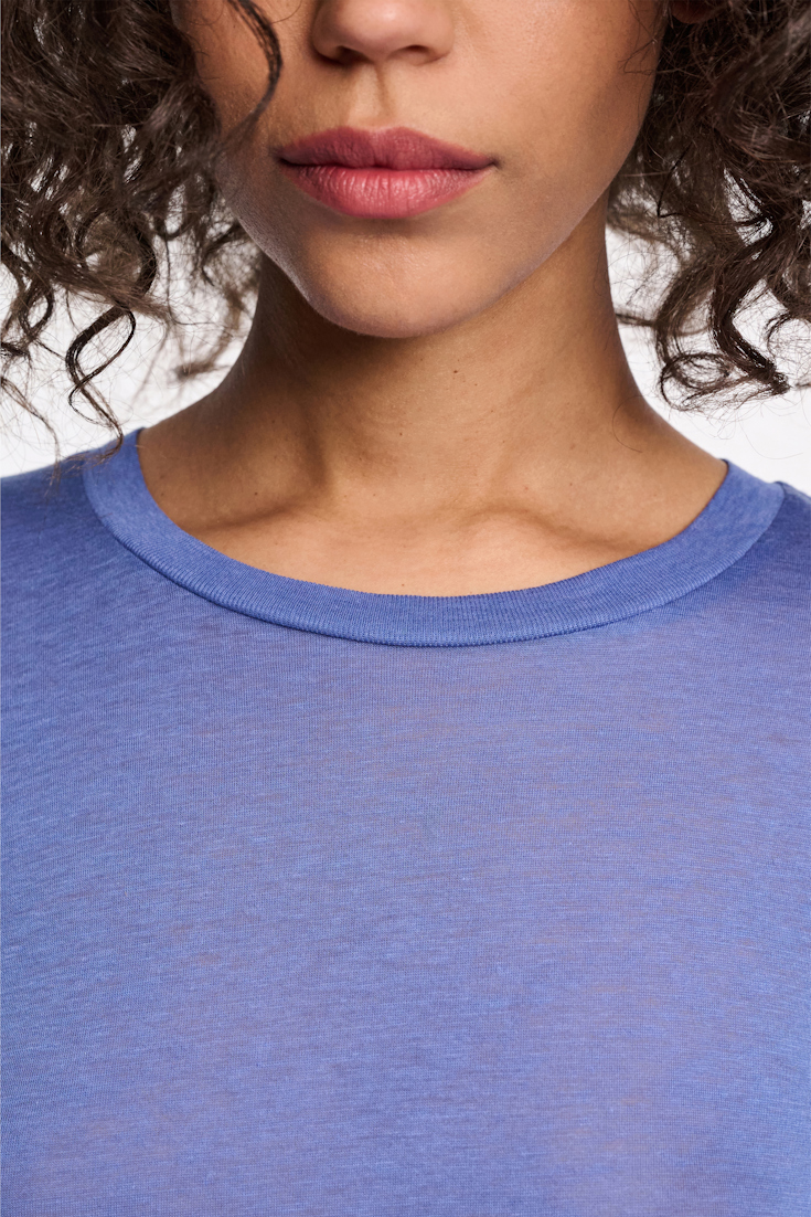Dorothee Schumacher Slightly see-through T-shirt with extra long sleeves milky cornflower