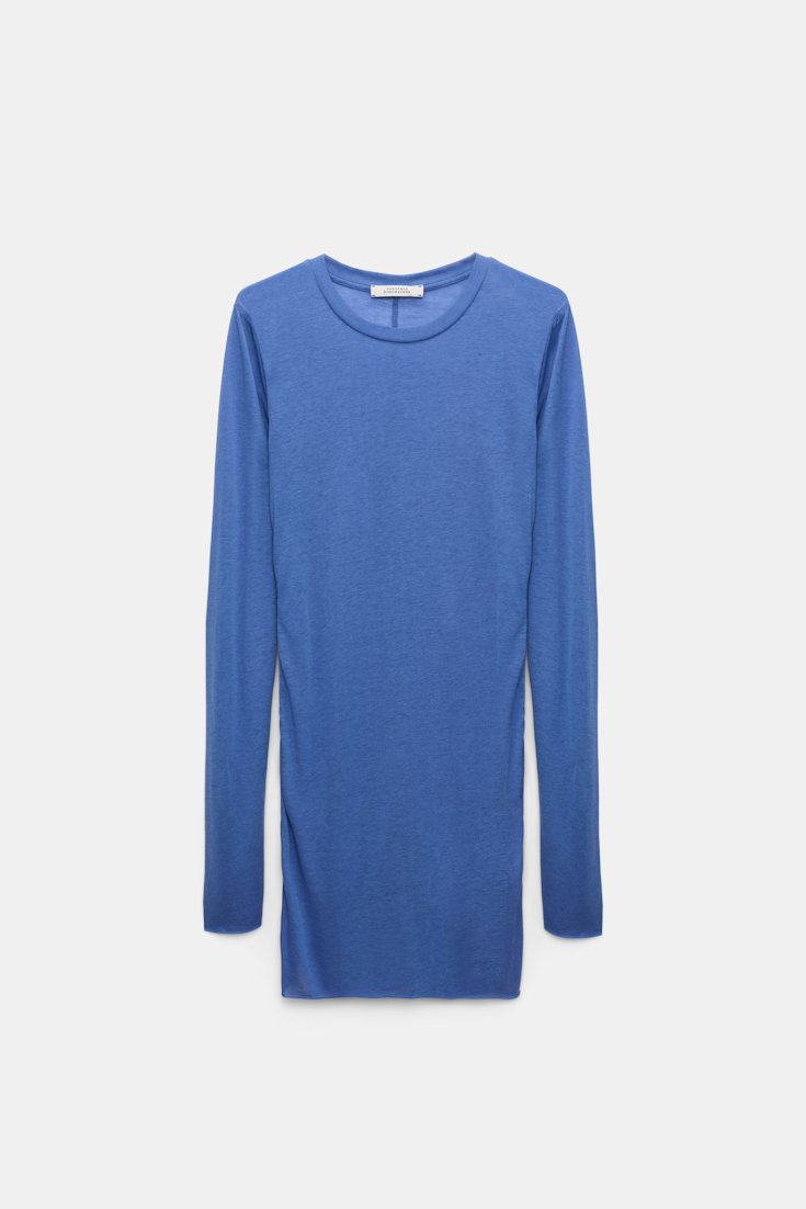 Dorothee Schumacher Slightly see-through T-shirt with extra long sleeves milky cornflower