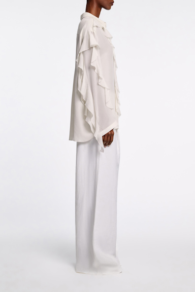 Dorothee Schumacher Hosen mit weitem Bein aus technischem Leinen pure white