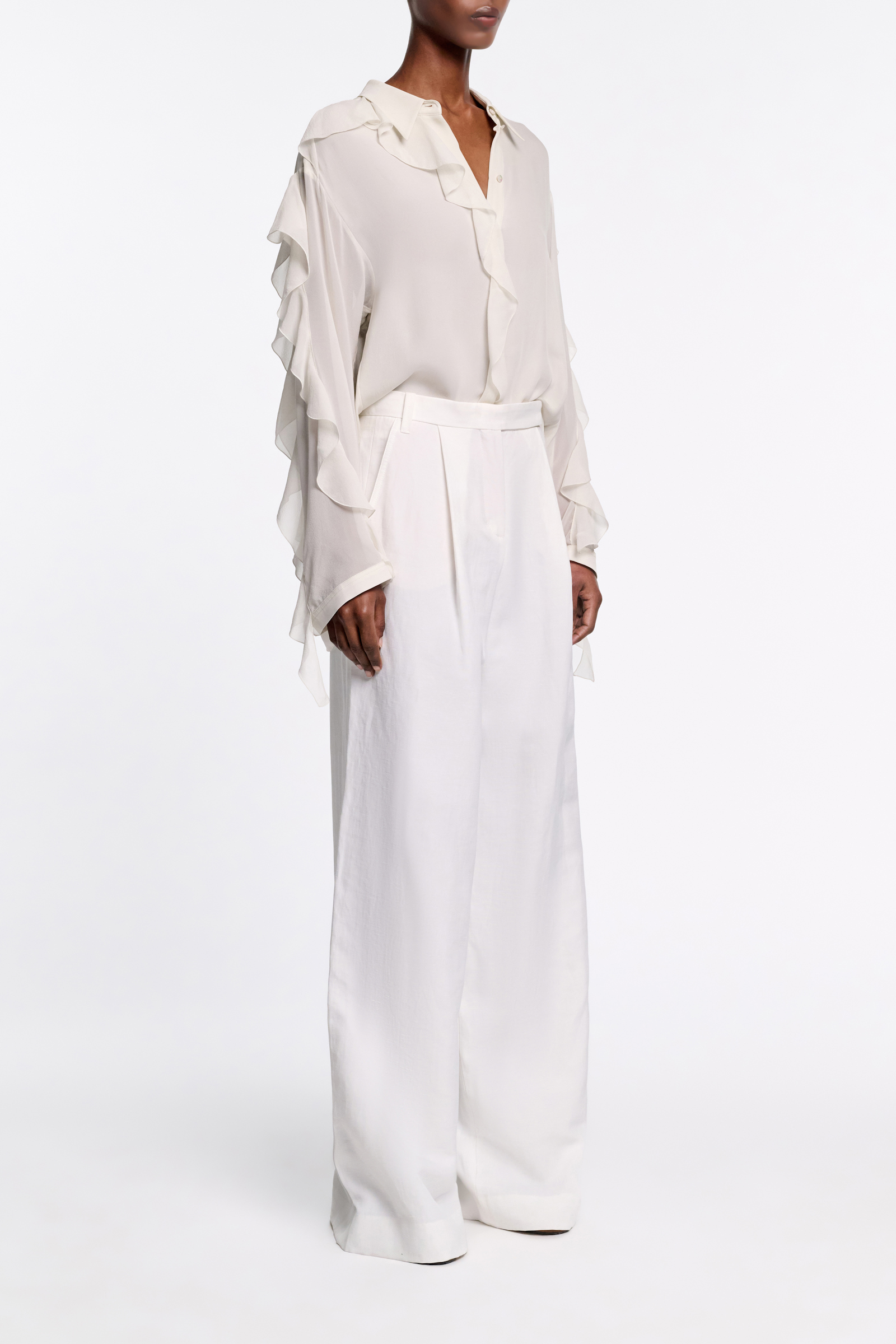 Dorothee Schumacher Hosen mit weitem Bein aus technischem Leinen pure white